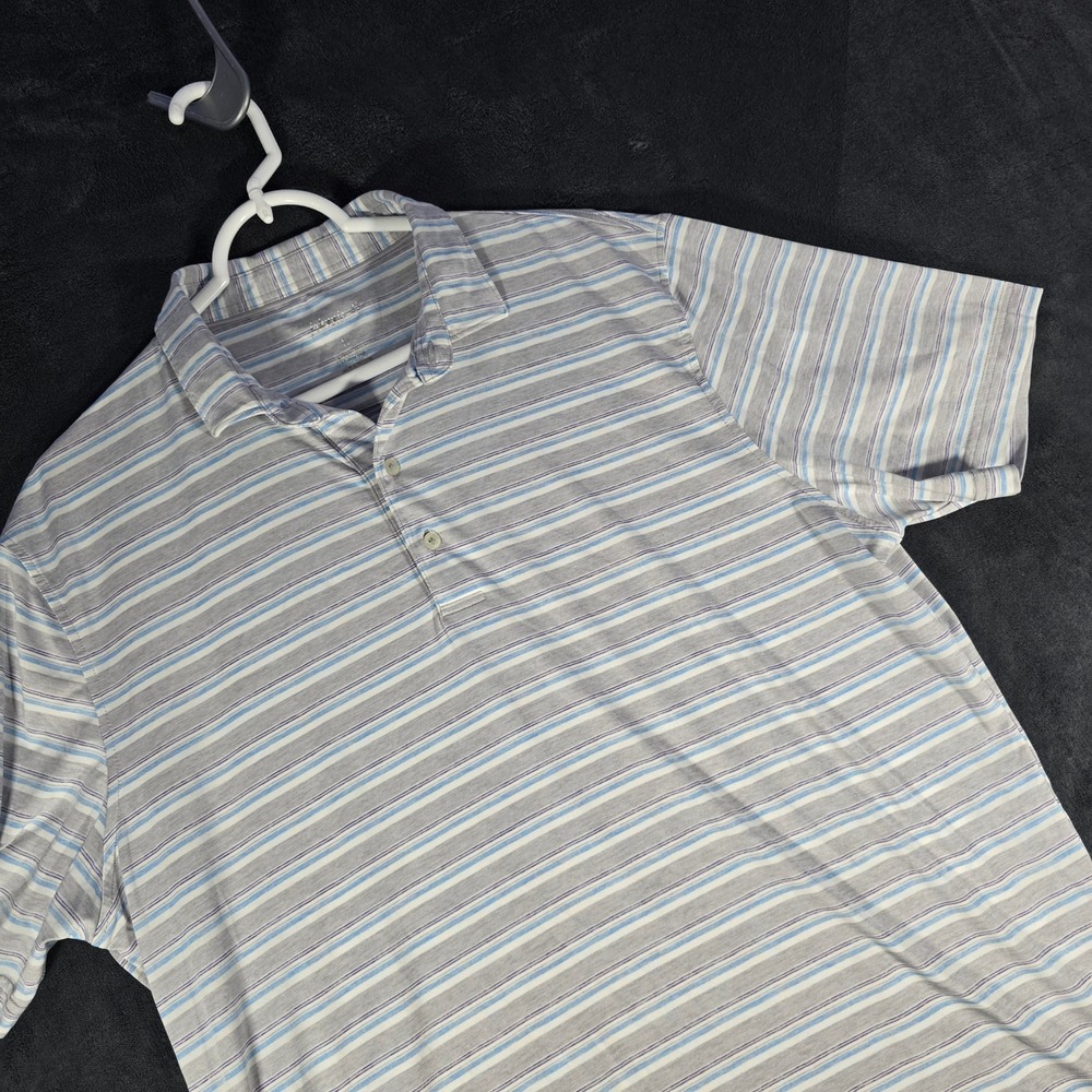 Johnnie-O Striped Polo‎ Shirt Short Sleeve Casual Modern Fit Gray Blue L